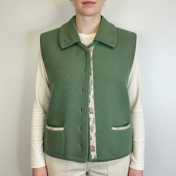 Woolrich Wool Cottagecore Sage Nature Vest Granola Girl XL Vintage 90s Cabin - Picture 3 of 13